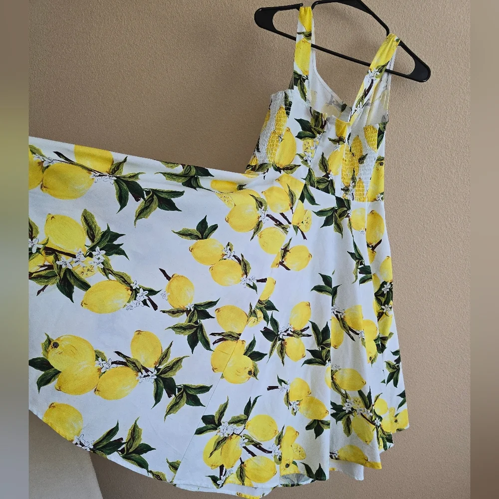 Belle Poque Retro Vintage Fit & Flare Lemon Print Dress Size L - Picture 11 of 12